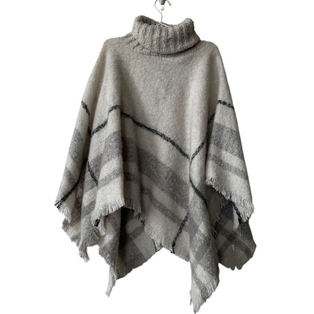 World Market Gray Boho Turtleneck Poncho One Size